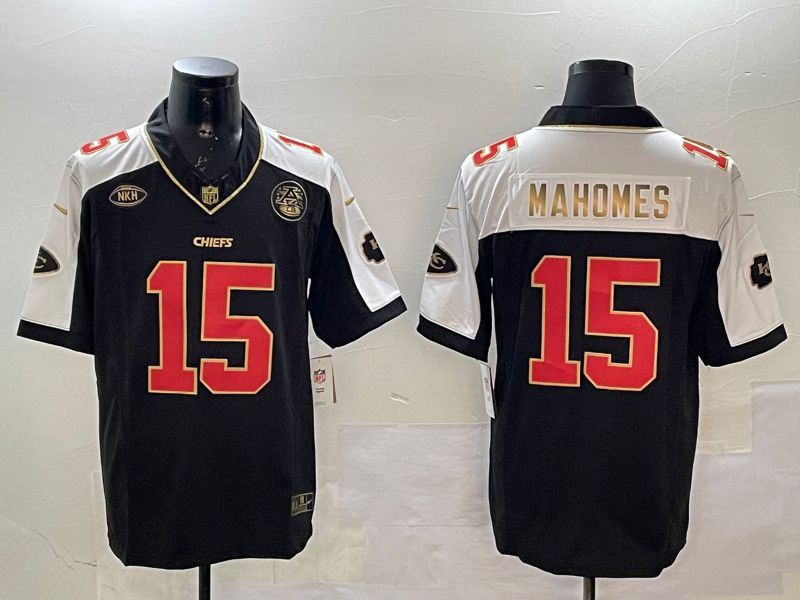Men Kansas City Chiefs 15 Mahomes Black Thanksgiving three generations 2025 Nike Vapor Limited NFL Jersey style 5